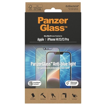 Protecteur d\'Écran iPhone 13/13 Pro/14 PanzerGlass Ultra-Wide Fit Anti-Blue Light EasyAligner