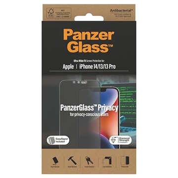 Protecteur d\'Écran iPhone 13/13 Pro/14 PanzerGlass Ultra-Wide Fit Privacy EasyAligner - Bord Noir