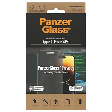 Protecteur d\'Écran iPhone 14 Pro PanzerGlass Ultra-Wide Fit Privacy EasyAligner - Bord Noir