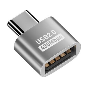 Adaptateur Plug and Play USB-C vers USB 2.0 pour MacBook, ordinateur portable, tablette - Argent