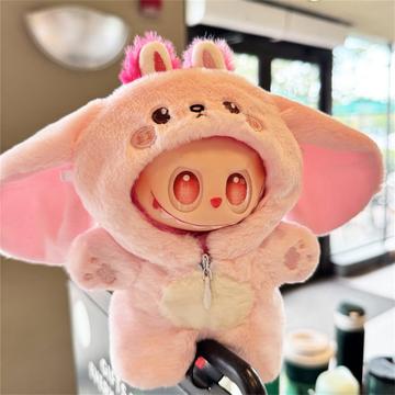 Combinaison à capuche en peluche pour poupée Labubu 17cm - Lapin