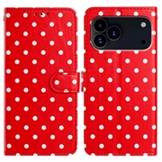 Étui portefeuille iPhone 17 Pro à motifs de pois - Rouge