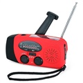 Radio Solaire Portable à Manivelle avec Lampe de Poche LED, Fonction de Batterie Externe - Rouge
