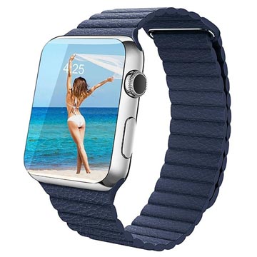 Bracelet Apple Watch Series Ultra/8/SE (2022)/7/SE/6/5/4/3/2/1 en Cuir Premium - 49mm/45mm/44mm/42mm - Bleu