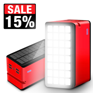 Chargeur Solaire Psooo 100000mAh - 4xUSB - Rouge