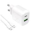 Chargeur à double port Puro Prolite 20W avec câble USB-C - Blanc