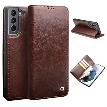 Étui Portefeuille Samsung Galaxy S21+ 5G en Cuir Qialino Classic - Marron