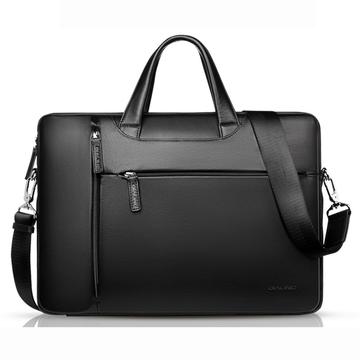 Qialino Sacoche pour ordinateur portable en cuir véritable - 15" - Noir