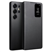Étui à Rabat Samsung Galaxy S25 Ultra en Cuir Qialino Smart View - Noir