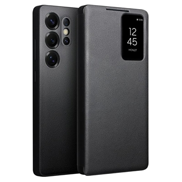 Étui à Rabat Samsung Galaxy S25 Ultra en Cuir Qialino Smart View - Noir