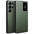 Étui à Rabat Samsung Galaxy S25 Ultra en Cuir Qialino Smart View - Vert
