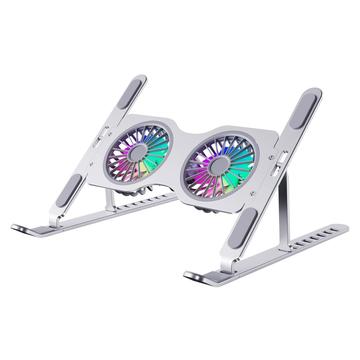 R-JUST HZ45 Refroidisseur d\'ordinateur portable / Support d\'ordinateur portable réglable à double ventilateur - Argent