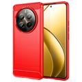 Coque Realme 12 Pro/12 Pro+ en TPU Brossé - Fibre de Carbone - Rouge