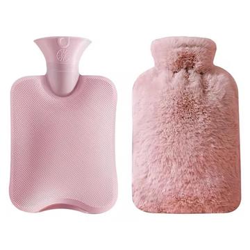 Bouteille d\'eau chaude rechargeable avec housse amovible en duvet - 2L - Rose