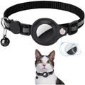 Collier réfléchissant pour animaux de compagnie avec support AirTag 1/2 et cloche - chats et petits chiens - noir