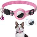 Collier réfléchissant pour animaux de compagnie avec support AirTag 1/2 et cloche - Chats et petits chiens - Rose