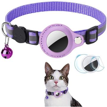Collier réfléchissant pour animaux de compagnie avec support AirTag 1/2 et cloche - chats et petits chiens - violet