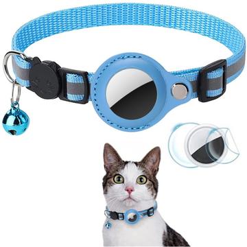 Collier réfléchissant pour animaux de compagnie avec support AirTag 1/2 et cloche - Chats et petits chiens - Bleu ciel
