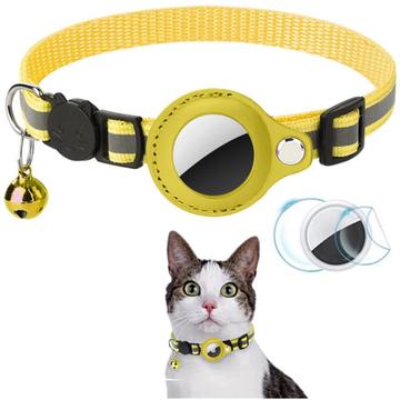 Collier réfléchissant pour animaux de compagnie avec support AirTag 1/2 et cloche - Chats et petits chiens - Jaune