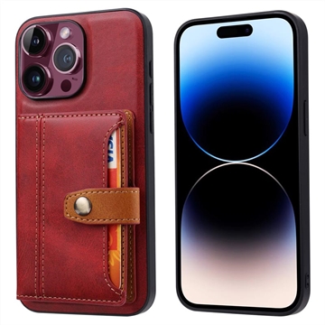 Étui iPhone 15 Pro avec Portefeuille - Retro Style - Rouge
