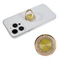 Rhinestone Decor Phone Ring Kickstand Holder CD Veins Rotation Metal Finger Grip Adjustable Cellphone Stand - Yellow