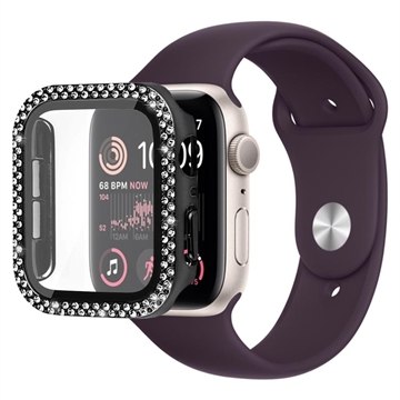 Coque Apple Watch SE (2022)/SE/6/5/4 en Décorative Strass avec Protecteur d\'écran - 44mm - Noire