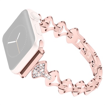 Bracelet Apple Watch Ultra 2/Ultra/10/9/8/SE (2022)/7/SE/6/5/4/3/2/1 en Forme d\'Éventail en Strass - 49mm/46mm/45mm/44mm/42mm - Rose