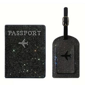 Porte-passeport et étiquette de bagage en strass