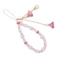 Bracelet de téléphone avec breloques en forme de rose et perles de cristal - Rose