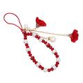 Bracelet de téléphone avec breloques en forme de rose et perles en cristal - Rouge