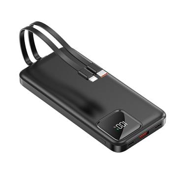 S38N Slim 10000mAh Power Bank avec câbles USB-C et Lightning - 22.5W - Noir