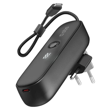 SBS Power Bank hybride 2-en-1 et chargeur mural avec câble USB-C intégré - 5000mAh - Noir