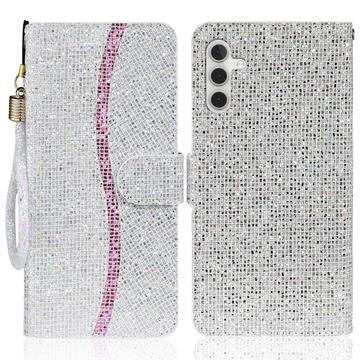 Étui portefeuille stylisé à paillettes pour Samsung Galaxy A15 - Argenté