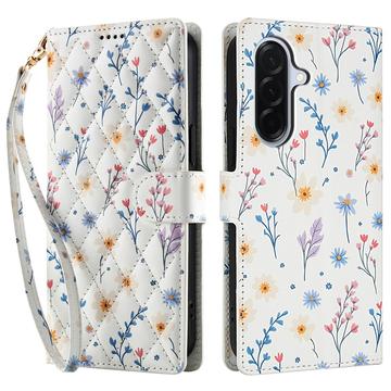 Étui portefeuille Samsung Galaxy A17/A26 à motif floral rhombique - Fleurs colorées