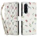 Étui portefeuille Samsung Galaxy A17/A26 à motif floral rhombique - Roses