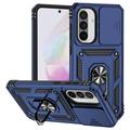 Coque Hybride Samsung Galaxy A36 à Anneau Rotatif avec Protection pour Appareil Photo - Bleue