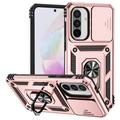 Coque Hybride Samsung Galaxy A36 à Anneau Rotatif avec Protection pour Appareil Photo - Rose Doré
