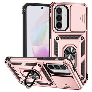 Coque Hybride Samsung Galaxy A36 à Anneau Rotatif avec Protection pour Appareil Photo - Rose Doré