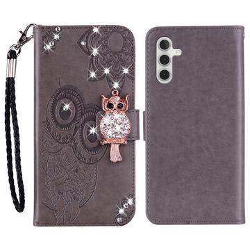 Etui Samsung Galaxy A54 5G Owl Rhinestone - Gris