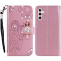 Etui Samsung Galaxy A54 5G Owl Rhinestone - Rose Doré