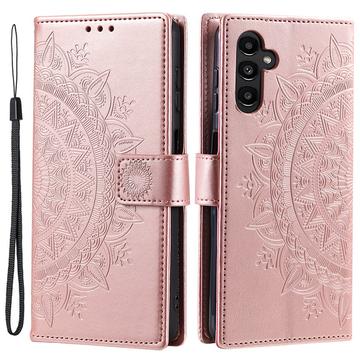 Étui Portefeuille Samsung Galaxy A55 Mandala Série - Rose Doré