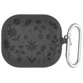 Étui en silicone liquide à motif floral Samsung Galaxy Buds3/Buds3 Pro avec mousqueton - Gris foncé