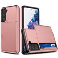 Samsung Galaxy S21 FE 5G Hybrid Case with Sliding Card Slot - Rose Gold