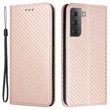 Étui Portefeuille Samsung Galaxy S23 5G - Fibre de Carbone - Rose doré