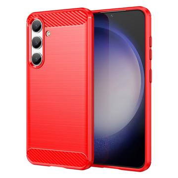 Coque Samsung Galaxy S24 en TPU Brossé - Fibre de Carbone - Rouge