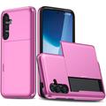 Coque Hybride Samsung Galaxy S24 FE avec Porte-Carte Coulissant - Rose Vif