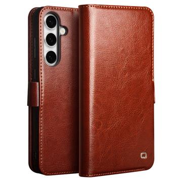 Etui Portefeuille Samsung Galaxy S24 FE en Cuir Qialino Classic - Marron Foncé