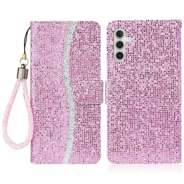Étui portefeuille stylisé à paillettes pour Samsung Galaxy S24 FE - Rose