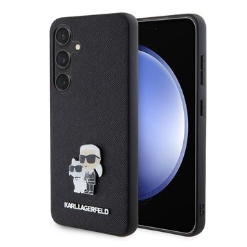 Samsung Galaxy S24 Karl Lagerfeld Étui en métal Saffiano Karl et Choupette - Noir