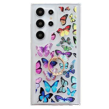 Coque Samsung Galaxy S24 Ultra en TPU Butterfly avec support d\'anneau - coloré